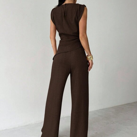 Coffee Brown Casual Women's Commute Suit Set - Picture 2 of 7